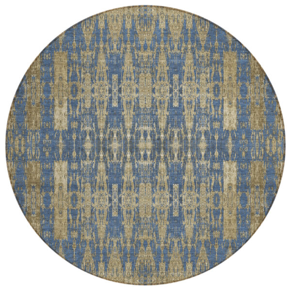 8' Blue Taupe And Beige Round Moroccan Washable Indoor Outdoor Area Rug