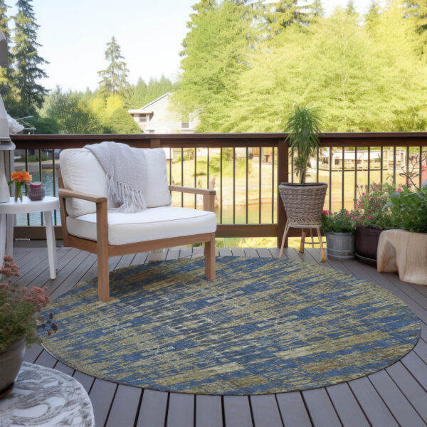8' Blue Taupe And Beige Round Moroccan Washable Indoor Outdoor Area Rug