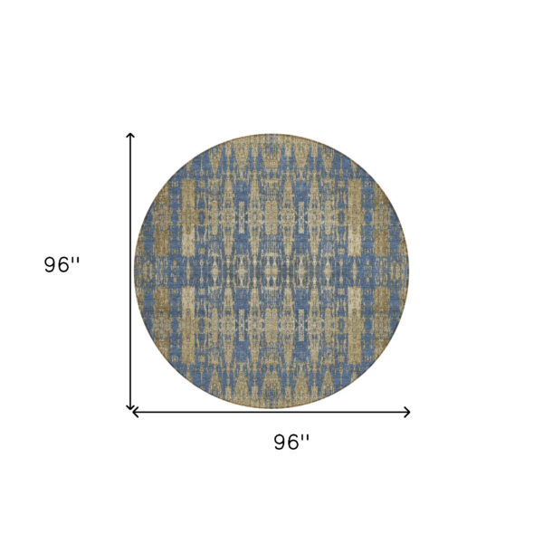 8' Blue Taupe And Beige Round Moroccan Washable Indoor Outdoor Area Rug