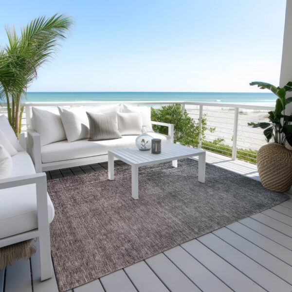 10' X 14' Gray Charcoal And Brown Ombre Washable Indoor Outdoor Area Rug