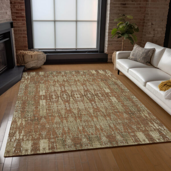 3' X 5' Orange Taupe And Beige Moroccan Washable Indoor Outdoor Area Rug