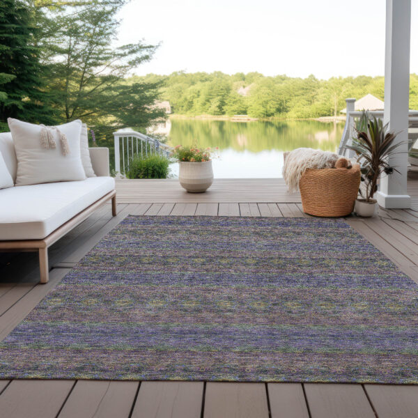 5' X 8' Purple Plum And Gold Floral Medallion Washable Indoor Outdoor Area Rug