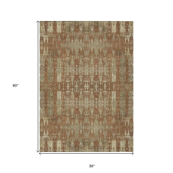 3' X 5' Orange Taupe And Beige Moroccan Washable Indoor Outdoor Area Rug