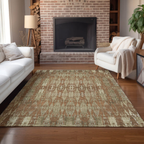 3' X 5' Orange Taupe And Beige Moroccan Washable Indoor Outdoor Area Rug