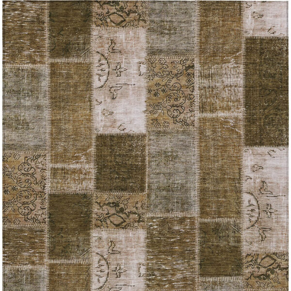 8' X 10' Brown And Ivory Patchwork Washable Indoor Outdoor Area Rug