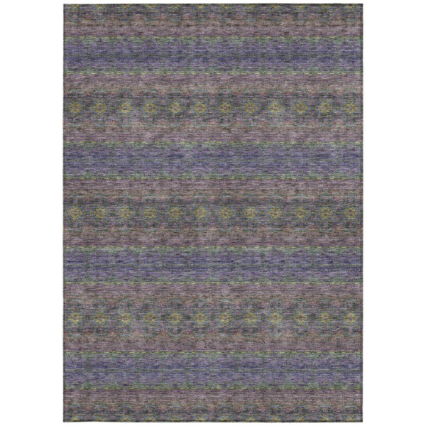 5' X 8' Purple Plum And Gold Floral Medallion Washable Indoor Outdoor Area Rug