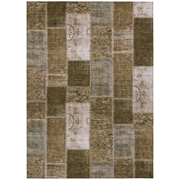 8' X 10' Brown And Ivory Patchwork Washable Indoor Outdoor Area Rug