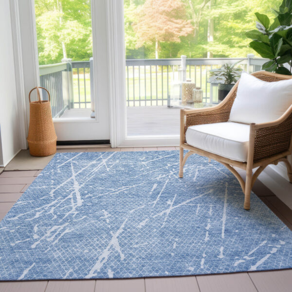 5' X 8' Blue And Ivory Abstract Washable Indoor Outdoor Area Rug