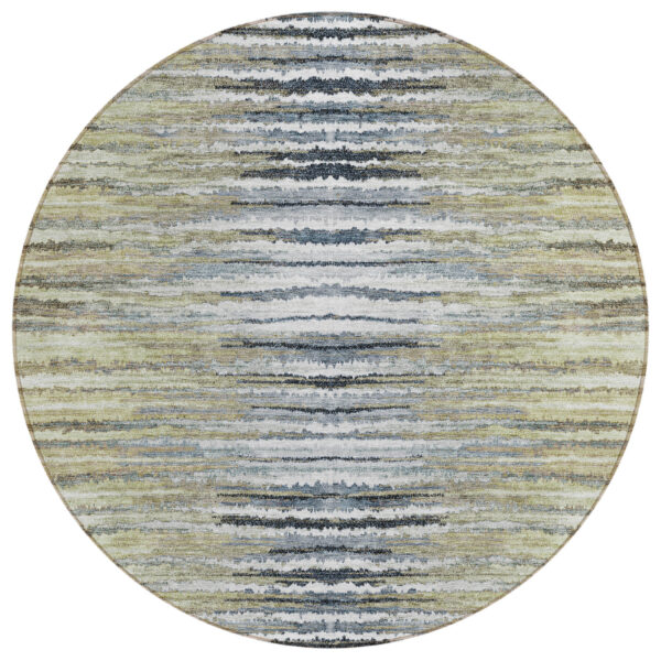 8' Beige Tan And Taupe Round Striped Washable Indoor Outdoor Area Rug