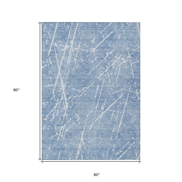 5' X 8' Blue And Ivory Abstract Washable Indoor Outdoor Area Rug