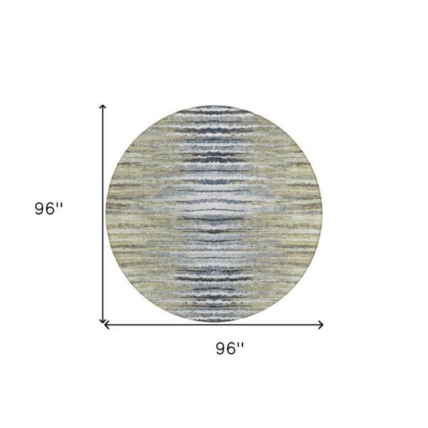 8' Beige Tan And Taupe Round Striped Washable Indoor Outdoor Area Rug