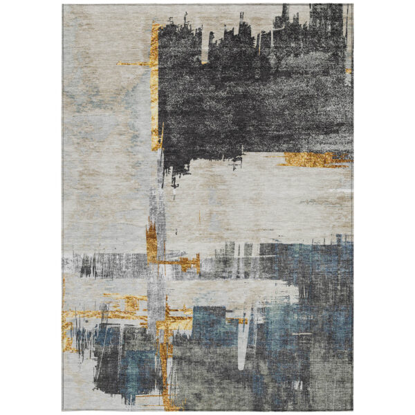 5' X 8' Charcoal Gray And Tan Abstract Washable Indoor Outdoor Area Rug