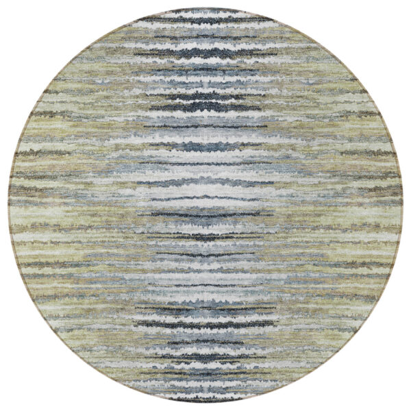 8' Beige Tan And Taupe Round Striped Washable Indoor Outdoor Area Rug