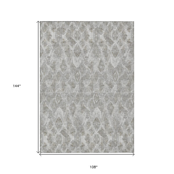 9' X 12' Silver Gray And Pewter Geometric Washable Indoor Outdoor Area Rug