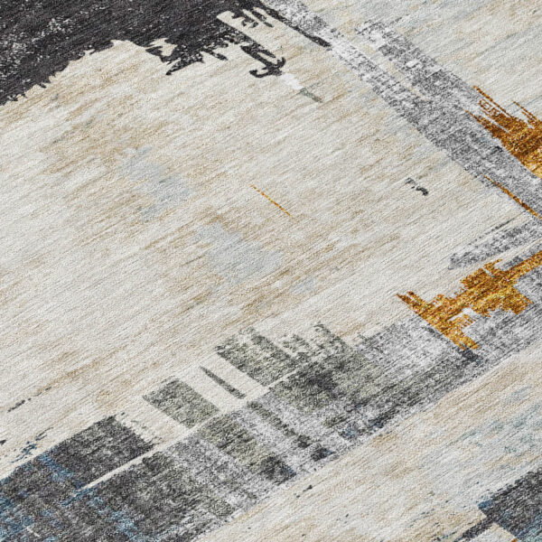 5' X 8' Charcoal Gray And Tan Abstract Washable Indoor Outdoor Area Rug