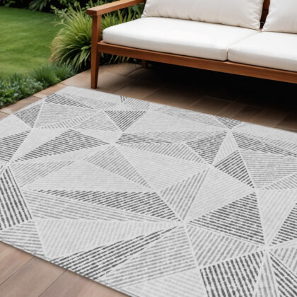 8' X 10' Gray Charcoal And Silver Geometric Washable Indoor Outdoor Area Rug