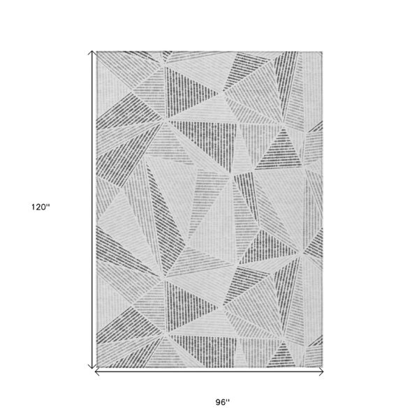 8' X 10' Gray Charcoal And Silver Geometric Washable Indoor Outdoor Area Rug