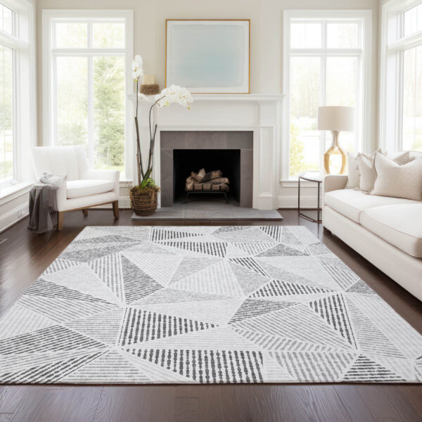 8' X 10' Gray Charcoal And Silver Geometric Washable Indoor Outdoor Area Rug