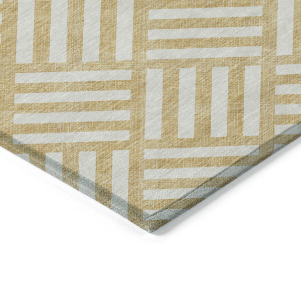 3' X 5' Gold And Ivory Geometric Washable Indoor Outdoor Area Rug