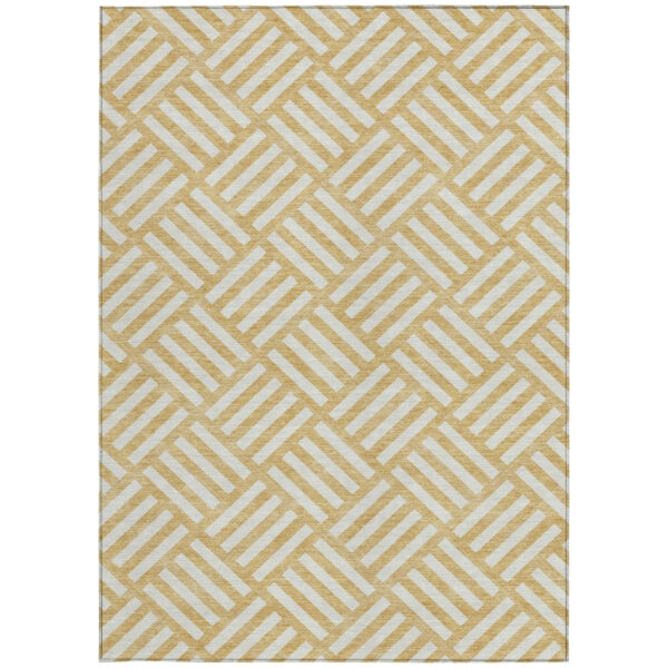 3' X 5' Gold And Ivory Geometric Washable Indoor Outdoor Area Rug