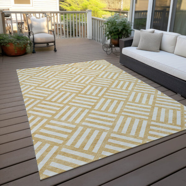 3' X 5' Gold And Ivory Geometric Washable Indoor Outdoor Area Rug