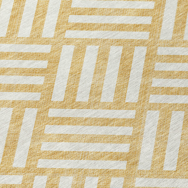 3' X 5' Gold And Ivory Geometric Washable Indoor Outdoor Area Rug