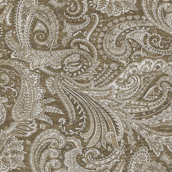 10' X 14' Chocolate Beige And Ivory Paisley Washable Indoor Outdoor Area Rug