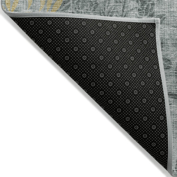 9' X 12' Gray Charcoal And Gold Floral Washable Indoor Outdoor Area Rug