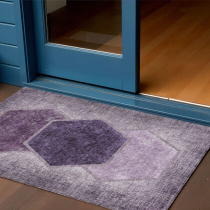 3' X 5' Eggplant Purple And Lavender Geometric Washable Indoor Outdoor Area Rug