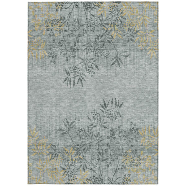 9' X 12' Gray Charcoal And Gold Floral Washable Indoor Outdoor Area Rug