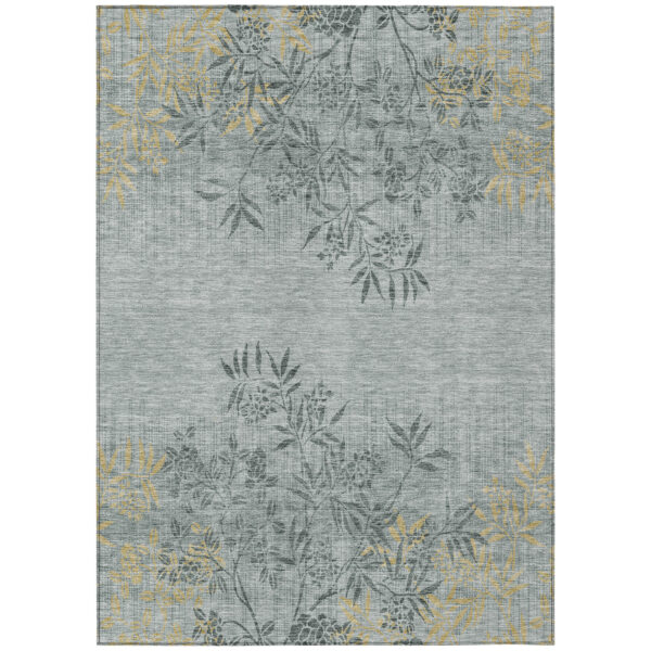 9' X 12' Gray Charcoal And Gold Floral Washable Indoor Outdoor Area Rug