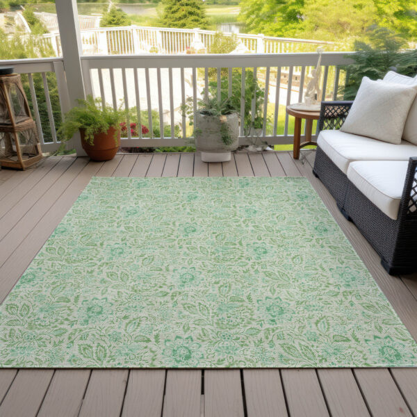 8' X 10' Sage And Artichoke Green Floral Washable Indoor Outdoor Area Rug