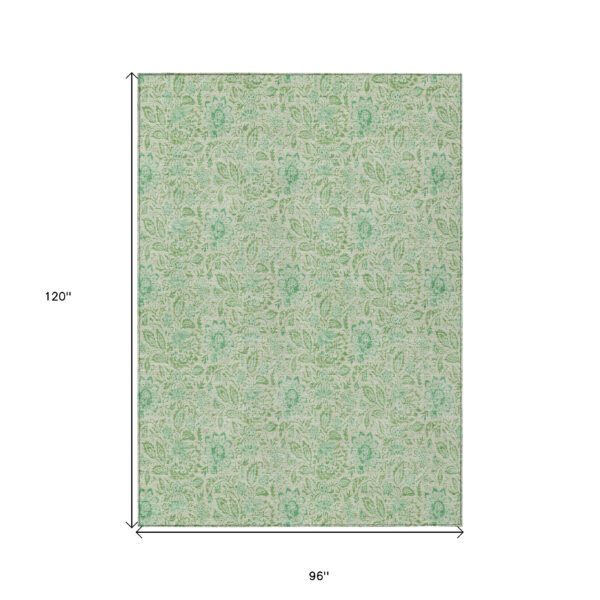 8' X 10' Sage And Artichoke Green Floral Washable Indoor Outdoor Area Rug