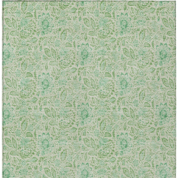 8' X 10' Sage And Artichoke Green Floral Washable Indoor Outdoor Area Rug