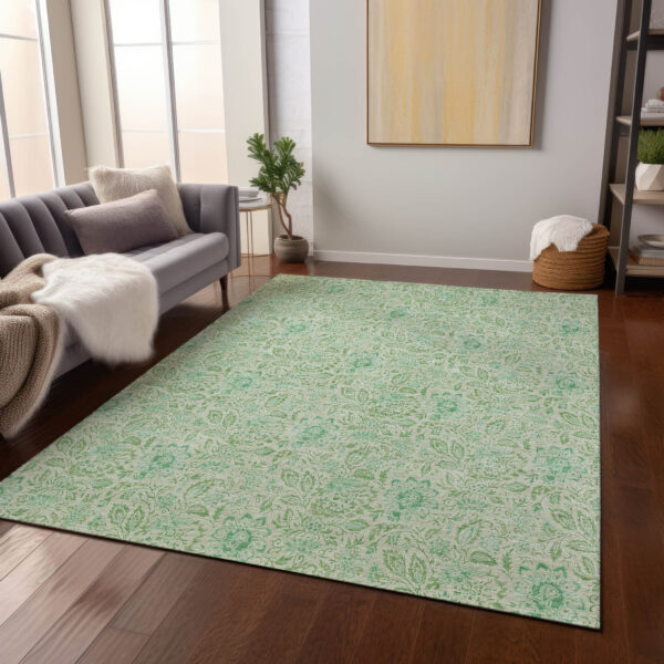 8' X 10' Sage And Artichoke Green Floral Washable Indoor Outdoor Area Rug