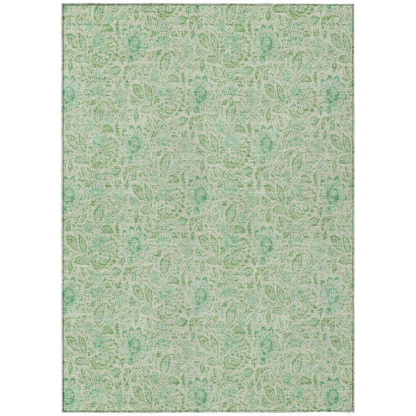 8' X 10' Sage And Artichoke Green Floral Washable Indoor Outdoor Area Rug
