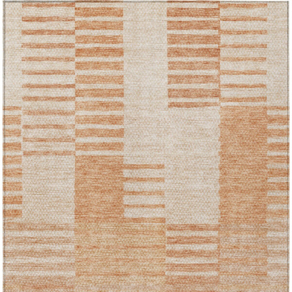 5' X 8' Salmon Peach And Ivory Striped Washable Indoor Outdoor Area Rug