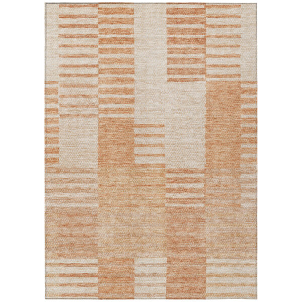 5' X 8' Salmon Peach And Ivory Striped Washable Indoor Outdoor Area Rug