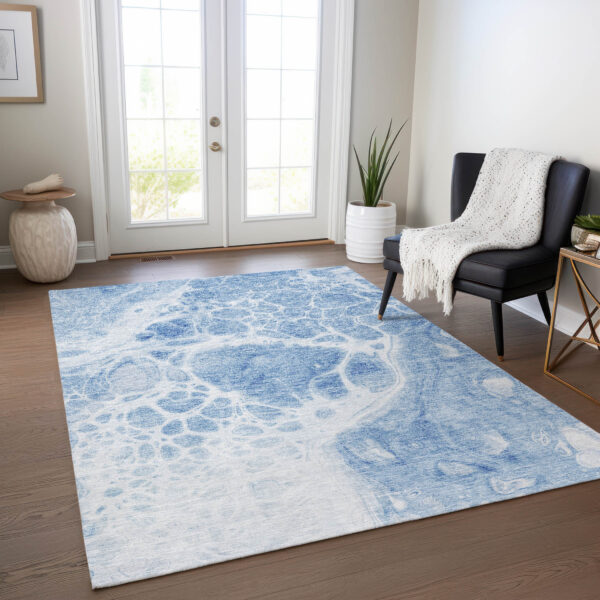 8' X 10' Sky Blue And Denim Blue Nautical Washable Indoor Outdoor Area Rug