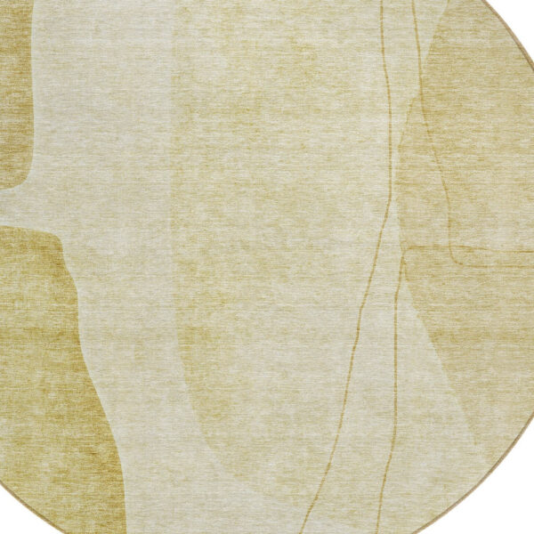 8' Gold Wheat And Beige Round Abstract Washable Indoor Outdoor Area Rug
