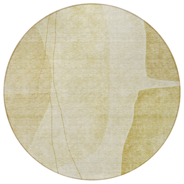 8' Gold Wheat And Beige Round Abstract Washable Indoor Outdoor Area Rug