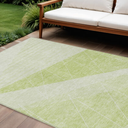 10' X 14' Green Mint Green And Ivory Geometric Washable Indoor Outdoor Area Rug
