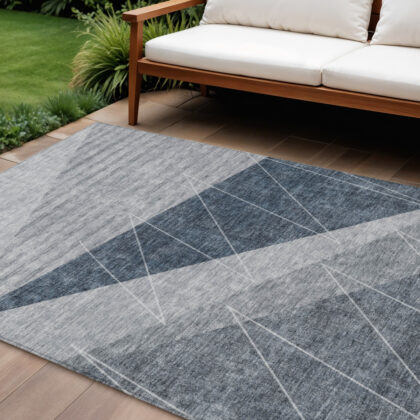 9' X 12' Charcoal Gray And Silver Geometric Washable Indoor Outdoor Area Rug