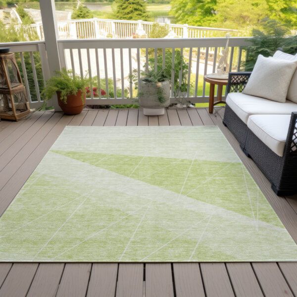 10' X 14' Green Mint Green And Ivory Geometric Washable Indoor Outdoor Area Rug