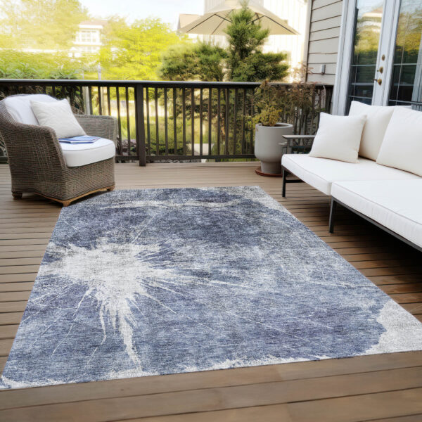 5' X 8' Navy Blue And Denim Blue Abstract Washable Indoor Outdoor Area Rug