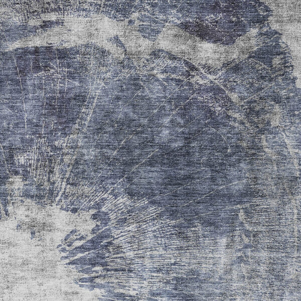 5' X 8' Navy Blue And Denim Blue Abstract Washable Indoor Outdoor Area Rug