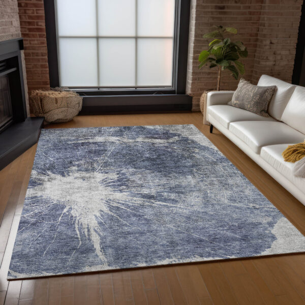 5' X 8' Navy Blue And Denim Blue Abstract Washable Indoor Outdoor Area Rug