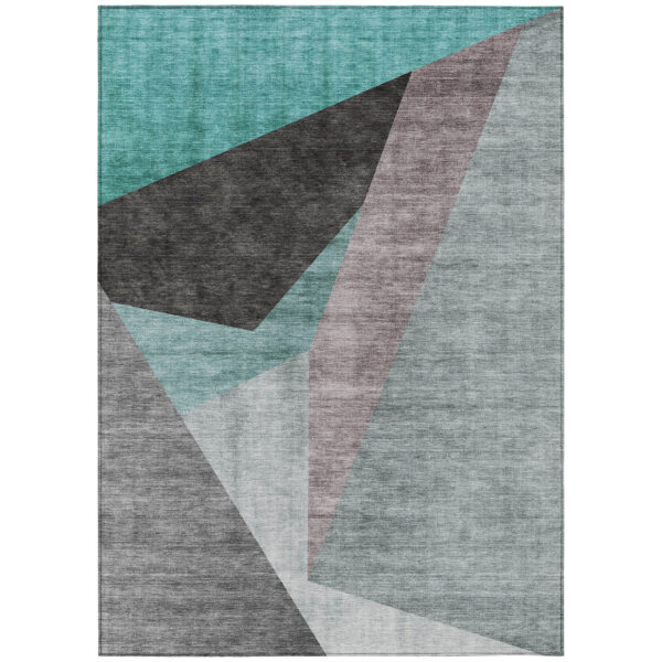 10' X 14' Teal Blue Aqua And Charcoal Abstract Washable Indoor Outdoor Area Rug