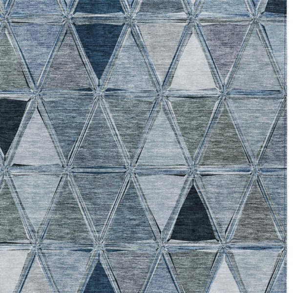 9' X 12' Denim Blue And Sky Blue Geometric Washable Indoor Outdoor Area Rug