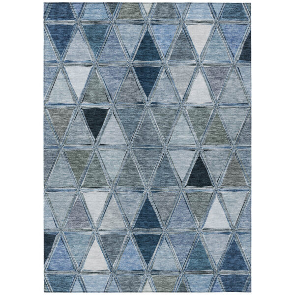 9' X 12' Denim Blue And Sky Blue Geometric Washable Indoor Outdoor Area Rug